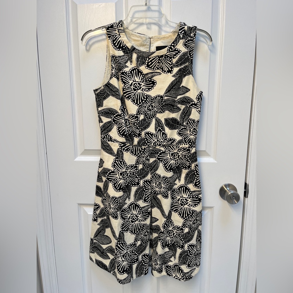 J. Crew Black and Cream Floral Midi Dress